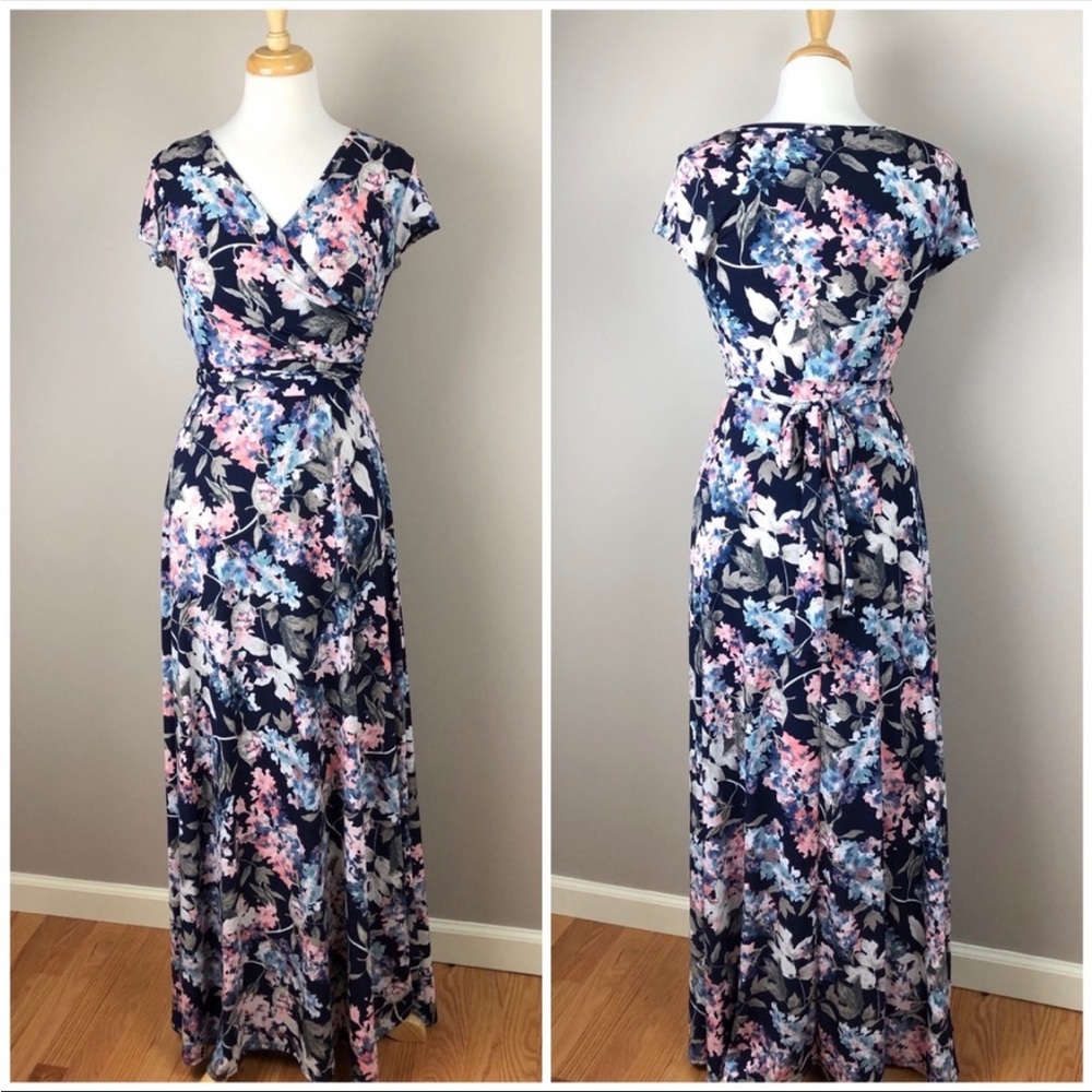 Pinkblush Maternity Blue Floral Wrap Maxi Dress Small